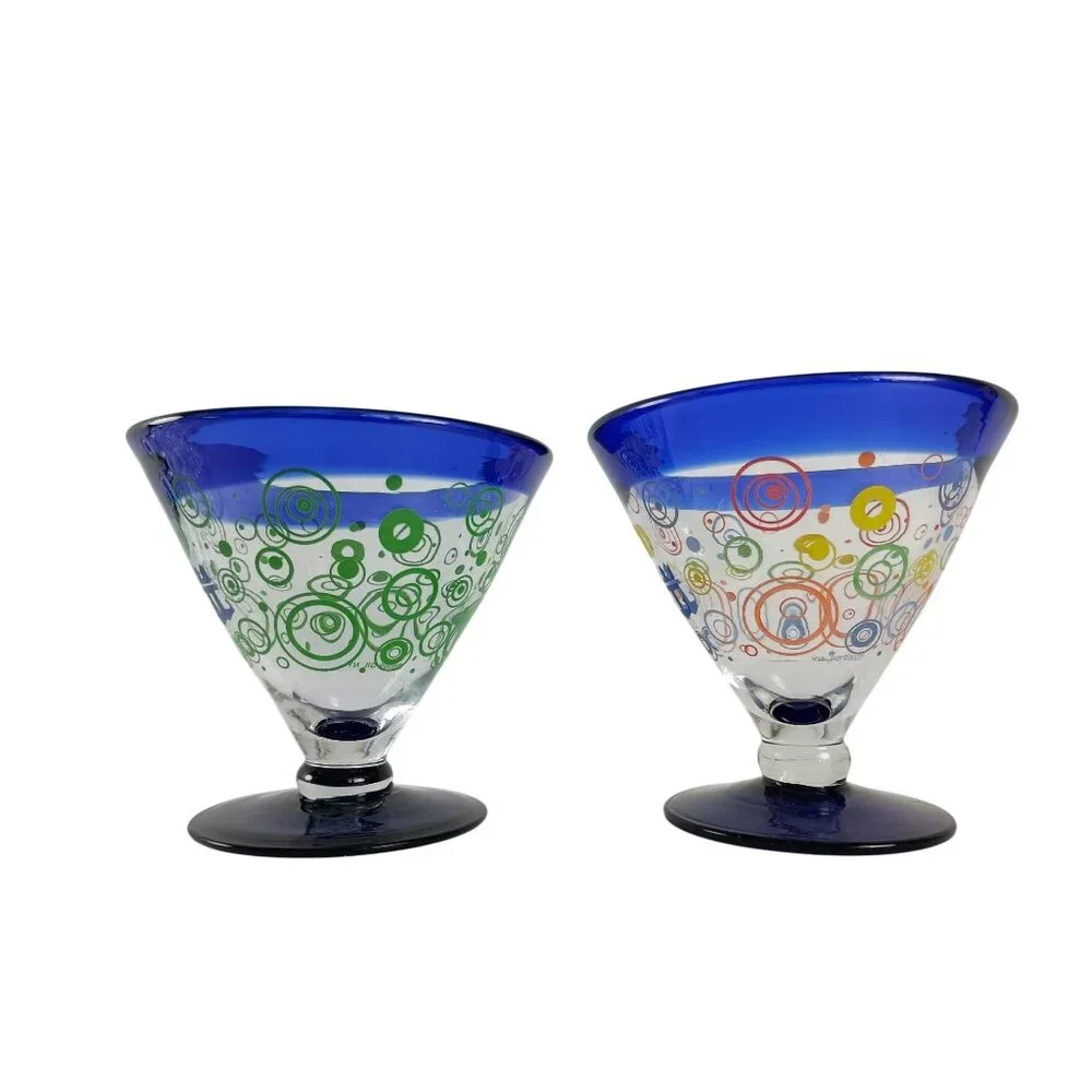 Kosta Boda Royal Caribbean Cocktail Glasses 2009 Retro Swirl Hand Blown Set Of 2